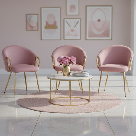 FOTEL KRZESŁO WELUROWE TAPICEROWANY METIS BRUDNY RÓŻ NOGI ZŁOTE