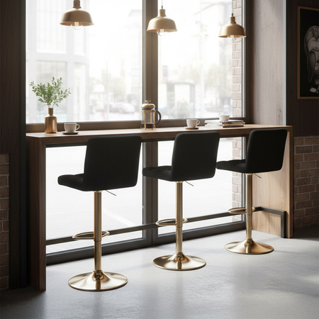 HOKER KRZESŁO BAROWE RAFA CZARNY WELUR PODSTAWA ZŁOTA