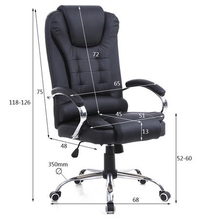 FOTEL BIUROWY OBROTOWY AMBER CZARNA SKÓRA PU PODSTAWA CHROM