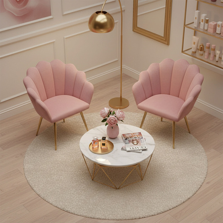 FOTEL KRZESŁO WELUROWE TAPICEROWANE TINA BRUDNY RÓŻ NOGI ZŁOTE