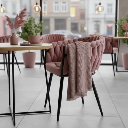 FOTEL KRZESŁO WELUROWY TAPICEROWANY RISO BRUDNY RÓŻ NOGI CZARNE