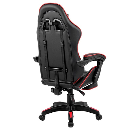 FOTEL GAMINGOWY BIUROWY OBROTOWY ZING-A CZARNY OBSZYCIE CZERWONE SKÓRA PU