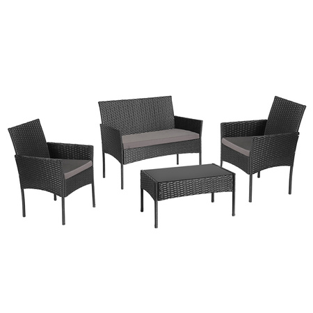 ZESTAW MEBLI OGRODOWYCH RATTANOWE LUIZA 4 OSOBOWE CZARNY
