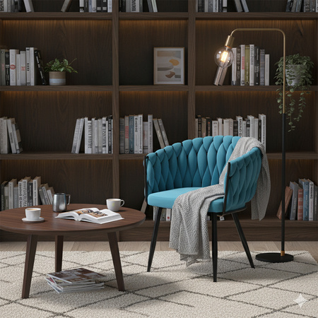 FOTEL KRZESŁO WELUROWY TAPICEROWANY RISO TURKUSOWY NOGI CZARNE