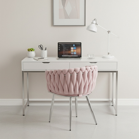 FOTEL KRZESŁO WELUROWE TAPICEROWANE RISO PUDROWY RÓŻ NOGI CHROM