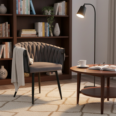 FOTEL KRZESŁO WELUROWY TAPICEROWANY RISO CIEMNY SZARY NOGI CZARNE