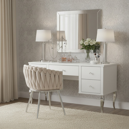 FOTEL KRZESŁO WELUROWE TAPICEROWANE RISO ECRU NOGI CHROM