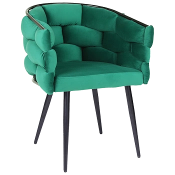 FOTEL KRZESŁO PLECIONE WELUROWE TAPICEROWANE GLAMOUR BORNEO BUTELKOWA ZIELEŃ NOGI CZARNE