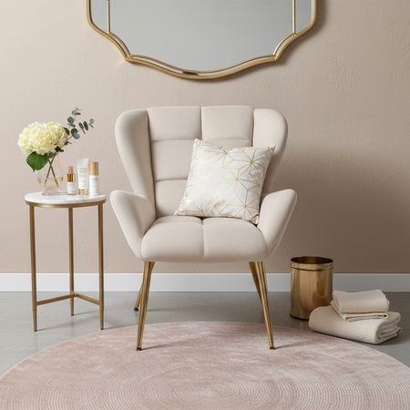 FOTEL KRZESŁO WELUROWE TAPICEROWANY CAPRI ECRU WELUR NOGI ZŁOTE