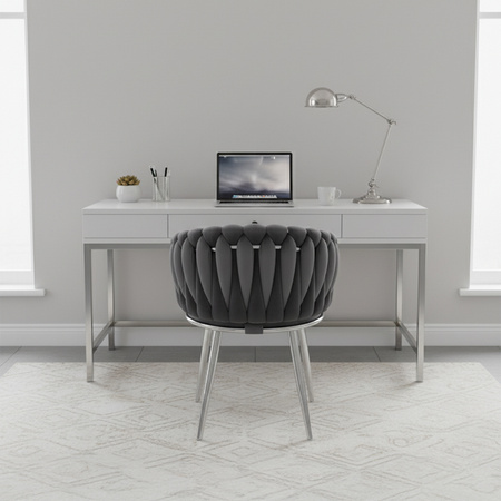 FOTEL KRZESŁO WELUROWE TAPICEROWANE RISO CIEMNY SZARY NOGI CHROM