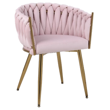 FOTEL KRZESŁO WELUROWE TAPICEROWANE RISO PUDROWY RÓŻ NOGI ZŁOTE
