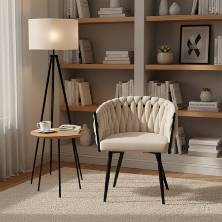 KRZESŁO FOTEL WELUROWY TAPICEROWANY RISO ECRU NOGI CZARNE