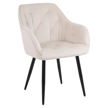 KRZESŁO FOTEL WELUROWY TAPICEROWANY VELA ECRU NOGI CZARNE