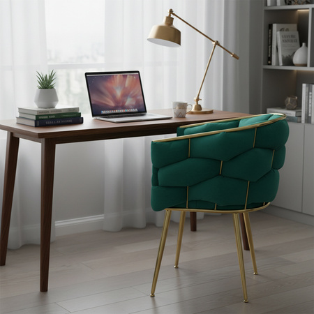 FOTEL KRZESŁO PLECIONE WELUROWE TAPICEROWANE BORNEO GLAMOUR ZIELONY NOGI ZŁOTE