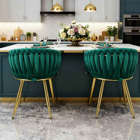 FOTEL KRZESŁO WELUROWY TAPICEROWANY RISO BUTELKOWA ZIELEŃ NOGI ZŁOTE