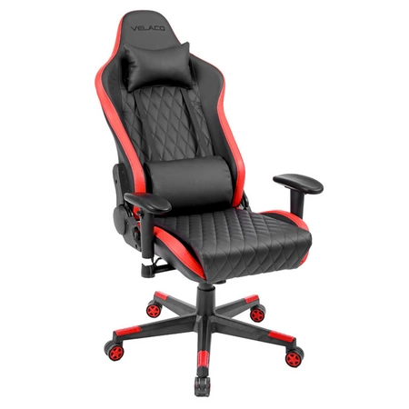 FOTEL GAMINGOWY BIUROWY OBROTOWY FURIA CZARNO/CZERWONY SKÓRA PU