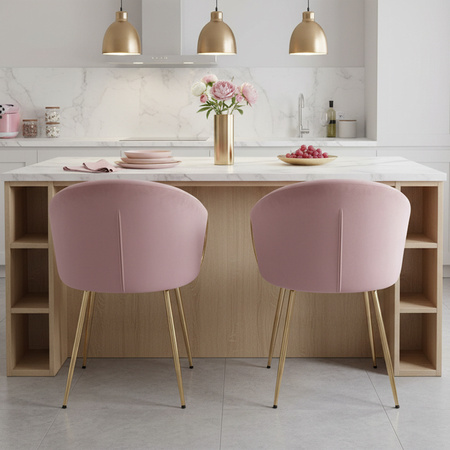 FOTEL KRZESŁO WELUROWE TAPICEROWANY METIS BRUDNY RÓŻ NOGI ZŁOTE