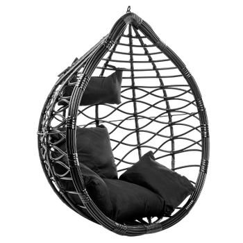 FOTEL OGRODOWY WISZĄCY KOKON DUŻY KOSZ VEGAS CZARNY BEZ PODSTAWY PODUSZKA CZARNA
