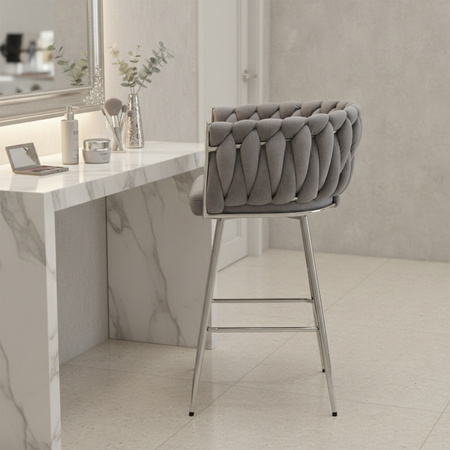 HOKER KRZESŁO BAROWE FERA SZARY WELUR NOGI CHROM