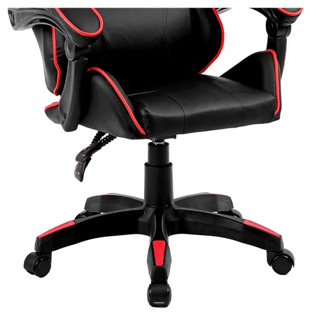 FOTEL GAMINGOWY BIUROWY OBROTOWY ZING-B CZARNY OBSZYCIE CZERWONE SKÓRA PU