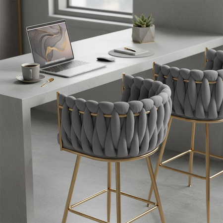 HOKER KRZESŁO BAROWE FERA SZARY WELUR NOGI ZŁOTE