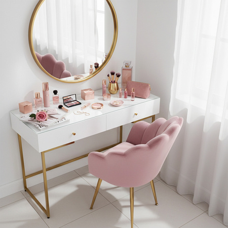 FOTEL KRZESŁO WELUROWE TAPICEROWANE TINA BRUDNY RÓŻ NOGI ZŁOTE