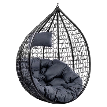 FOTEL OGRODOWY WISZĄCY KOKON DUŻY KOSZ ITAKA CZARNY BEZ PODSTAWY PODUSZKA OKRĄGŁA SZARA