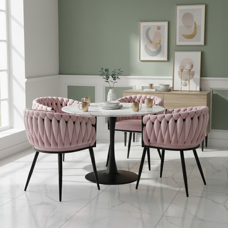 FOTEL KRZESŁO WELUROWY TAPICEROWANY RISO PUDROWY RÓŻ NOGI CZARNE