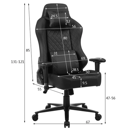 FOTEL GAMINGOWY BIUROWY OBROTOWY SONIC CZARNY SKÓRA PU