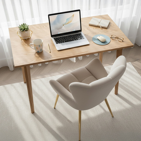 FOTEL KRZESŁO WELUROWE TAPICEROWANY CAPRI ECRU WELUR NOGI ZŁOTE