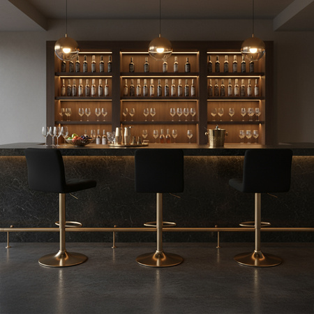 HOKER KRZESŁO BAROWE RAFA CZARNY WELUR PODSTAWA ZŁOTA