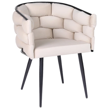 FOTEL KRZESŁO PLECIONE WELUROWE TAPICEROWANE GLAMOUR BORNEO ECRU NOGI CZARNE