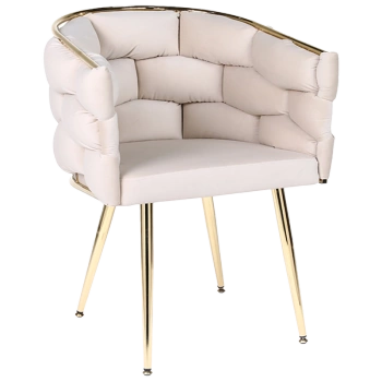 FOTEL KRZESŁO PLECIONE WELUROWE TAPICEROWANE BORNEO GLAMOUR ECRU NOGI ZŁOTE