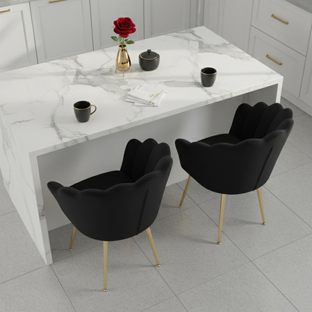 FOTEL KRZESŁO WELUROWE TAPICEROWANE TINA CZARNY NOGI ZŁOTE