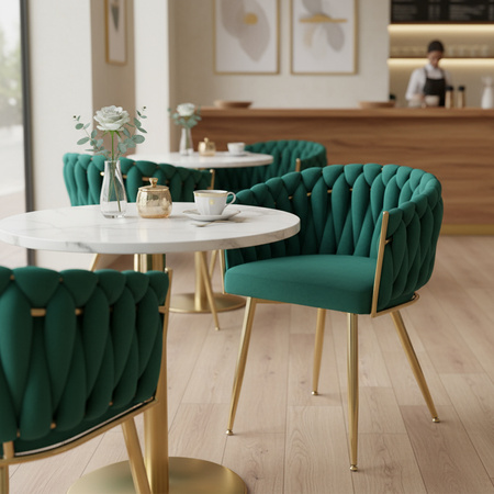 FOTEL KRZESŁO WELUROWY TAPICEROWANY RISO BUTELKOWA ZIELEŃ NOGI ZŁOTE