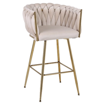 HOKER KRZESŁO BAROWE FERA ECRU WELUR NOGI ZŁOTE