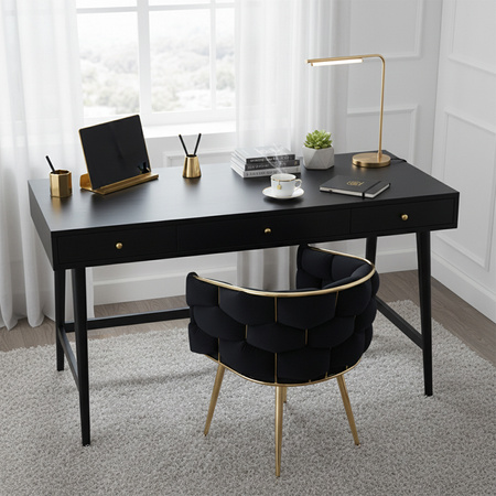 FOTEL KRZESŁO PLECIONE WELUROWE TAPICEROWANE BORNEO GLAMOUR CZARNY NOGI ZŁOTE