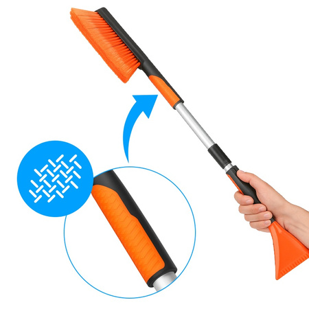 SZCZOTKA SKROBACZKA DO SAMOCHODU 2W1 TELESKOPOWA REGULOWANA ODYN CZARNO-POMARAŃCZOWA 75-110 CM