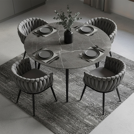 FOTEL KRZESŁO WELUROWY TAPICEROWANY RISO CIEMNY SZARY NOGI CZARNE