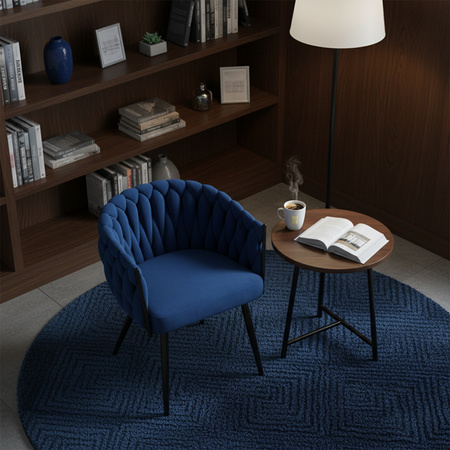 FOTEL KRZESŁO WELUROWY TAPICEROWANY RISO NIEBIESKI NOGI CZARNE