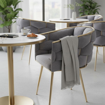 FOTEL KRZESŁO PLECIONE WELUROWE TAPICEROWANE BORNEO GLAMOUR CIEMNOSZARY NOGI ZŁOTE