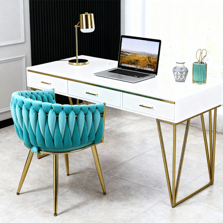 FOTEL KRZESŁO WELUROWY TAPICEROWANY RISO MIĘTOWY NOGI ZŁOTE