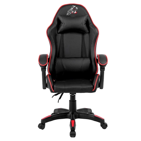 FOTEL GAMINGOWY BIUROWY OBROTOWY ZING-B CZARNY OBSZYCIE CZERWONE SKÓRA PU