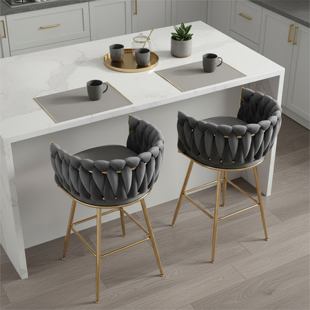 HOKER KRZESŁO BAROWE FERA CIEMNY SZARY WELUR NOGI ZŁOTE