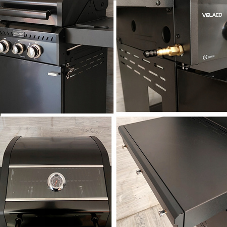 GRILL OGRODOWY GAZOWY Z POKRYWĄ I PÓŁKAMI ZEUS-A CZARNY RUSZT ŻELIWNY 8,5 KW + POKROWIEC