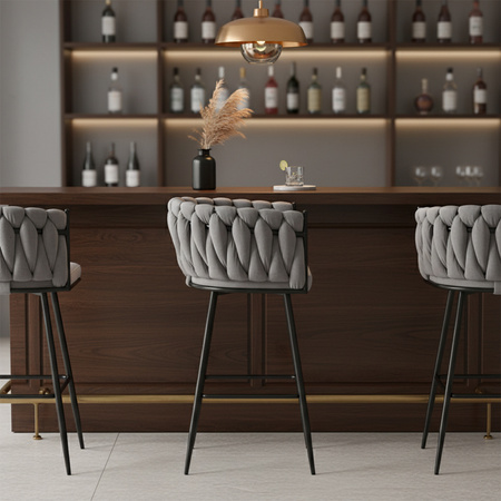 HOKER KRZESŁO BAROWE FERA SZARY WELUR NOGI ZŁOTE