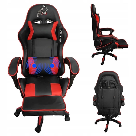 FOTEL GAMINGOWY BIUROWY OBROTOWY ZING-A CZARNO/CZERWONY SKÓRA PU