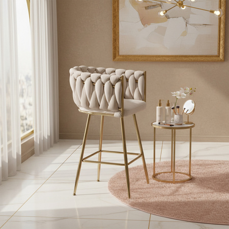 HOKER KRZESŁO BAROWE FERA ECRU WELUR NOGI ZŁOTE