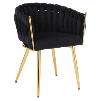 FOTEL KRZESŁO WELUROWE TAPICEROWANE RISO CZARNY NOGI ZŁOTE