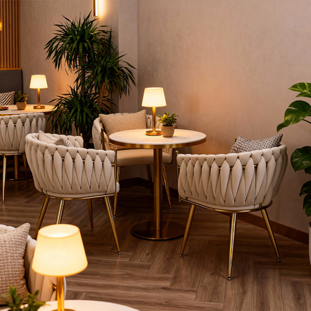 KRZESŁO FOTEL WELUROWY TAPICEROWANY RISO ECRU NOGI ZŁOTE